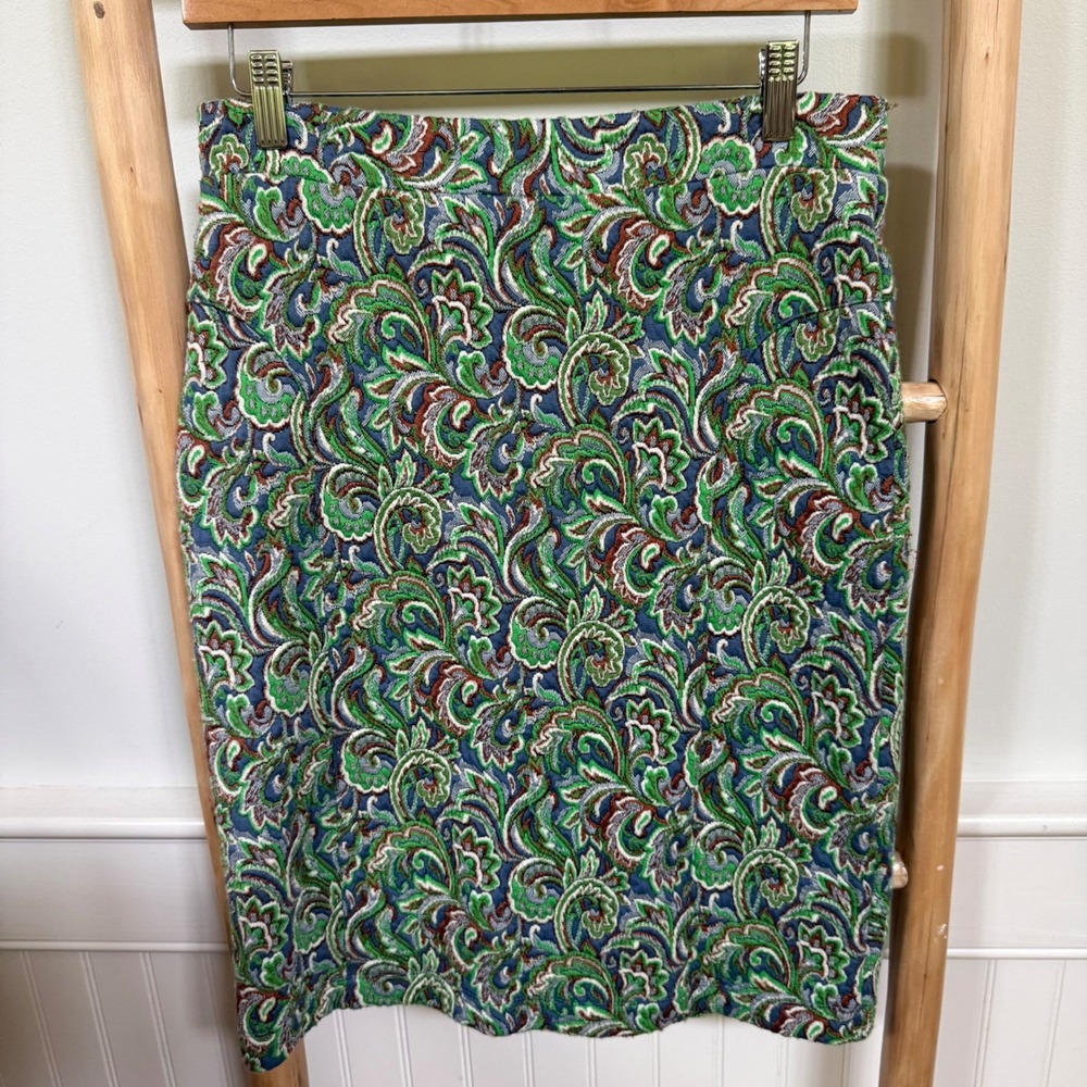 Maeve Anthropologie Green Paisley Jacquard Pencil Skirt Small